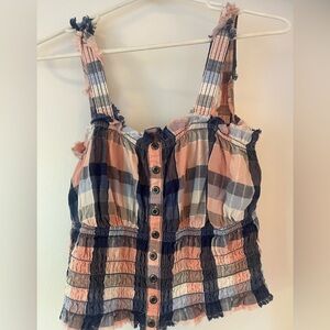 Smocked Pink and Blue Plaid Top